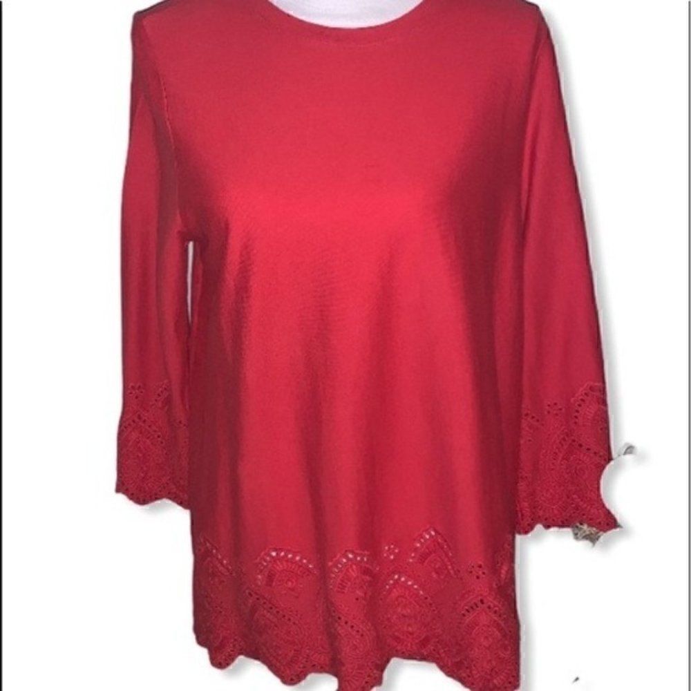 J. Jill Cotton Fuschia Top with Lace Embroidery